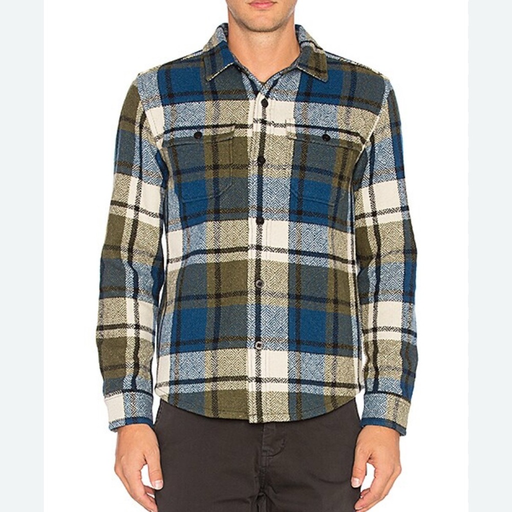 Outerknown Blue and Olive Plaid Casual Shirt